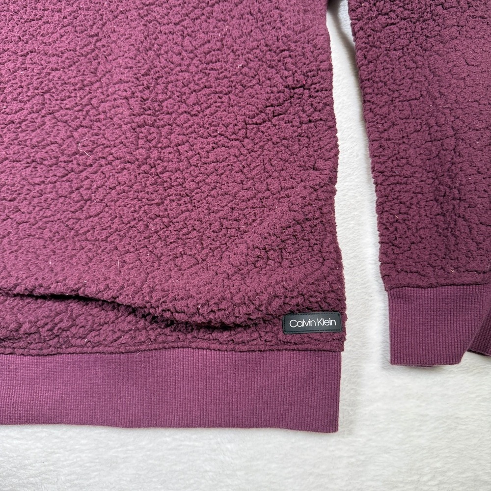Calvin Klein Burgundy Sherpa Fleece Crewneck Sweatshirt Pullover Logo L G Womens - Picture 3 of 7